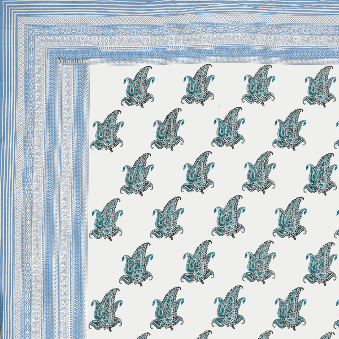 Maya Vine Teal Blue Pure Cotton 300 TC King Size Bedsheet