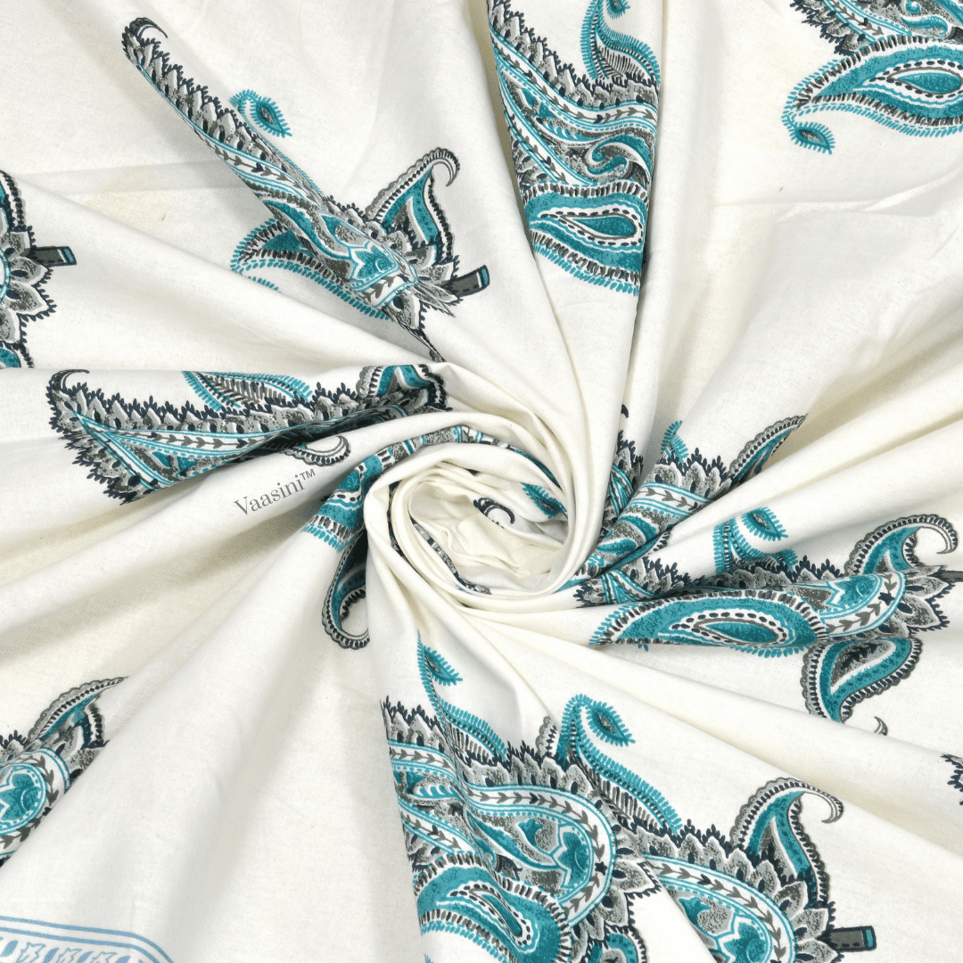 Maya Vine Teal Blue Pure Cotton 300 TC King Size Bedsheet