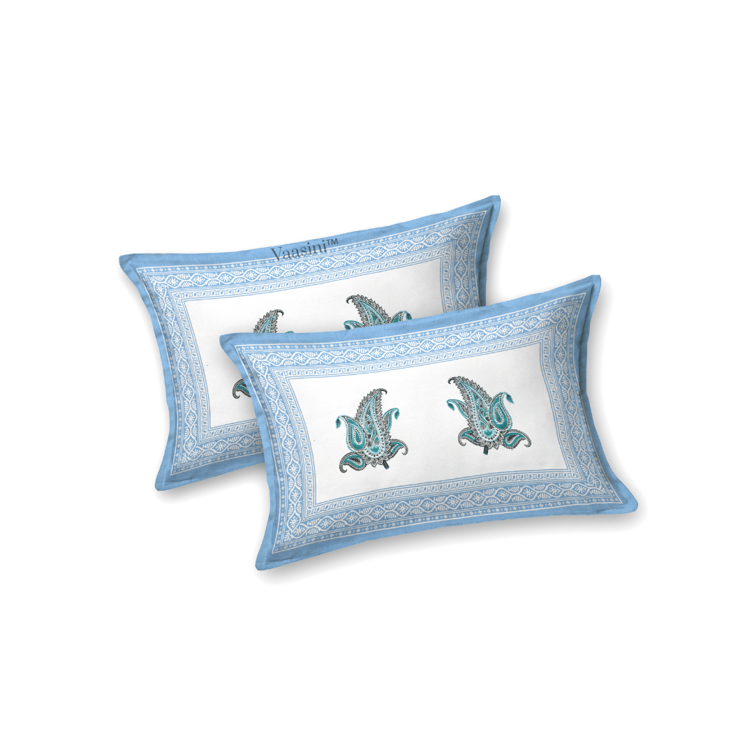 Maya Vine Teal Blue Pure Cotton 300 TC King Size Bedsheet