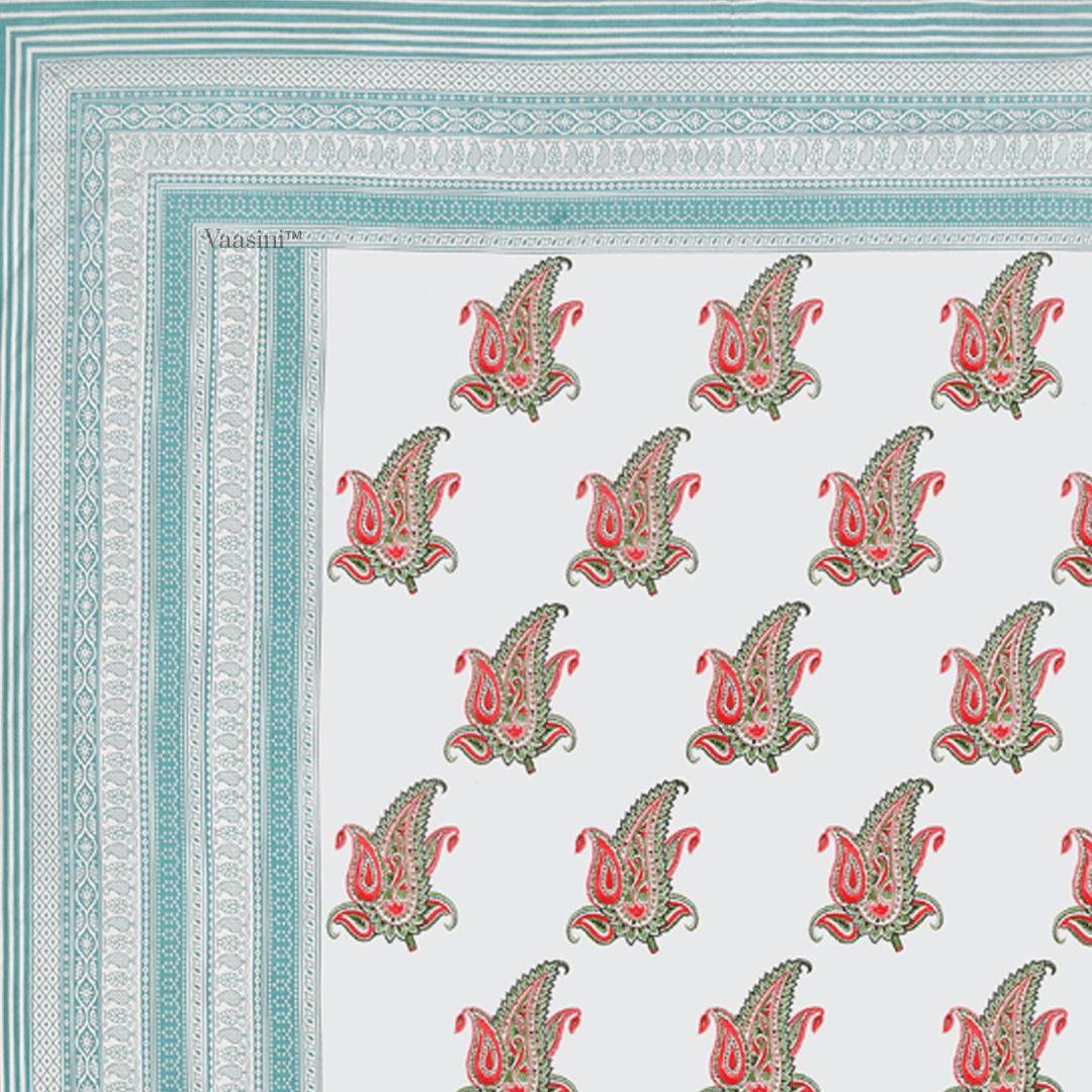 Maya Vine Sea Green Pure Cotton 300 TC King Size Bedsheet