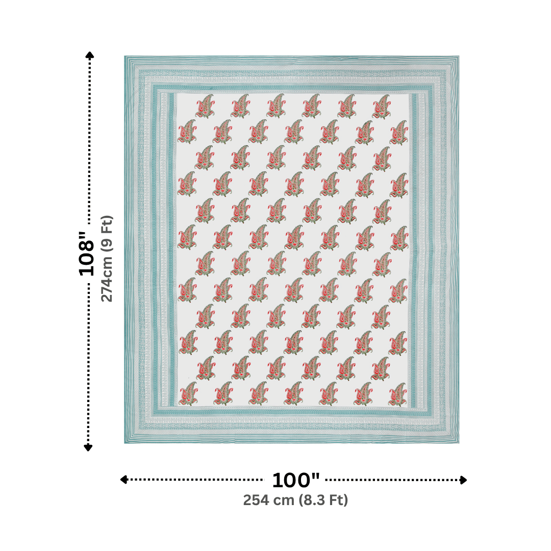 Maya Vine Sea Green Pure Cotton 300 TC King Size Bedsheet