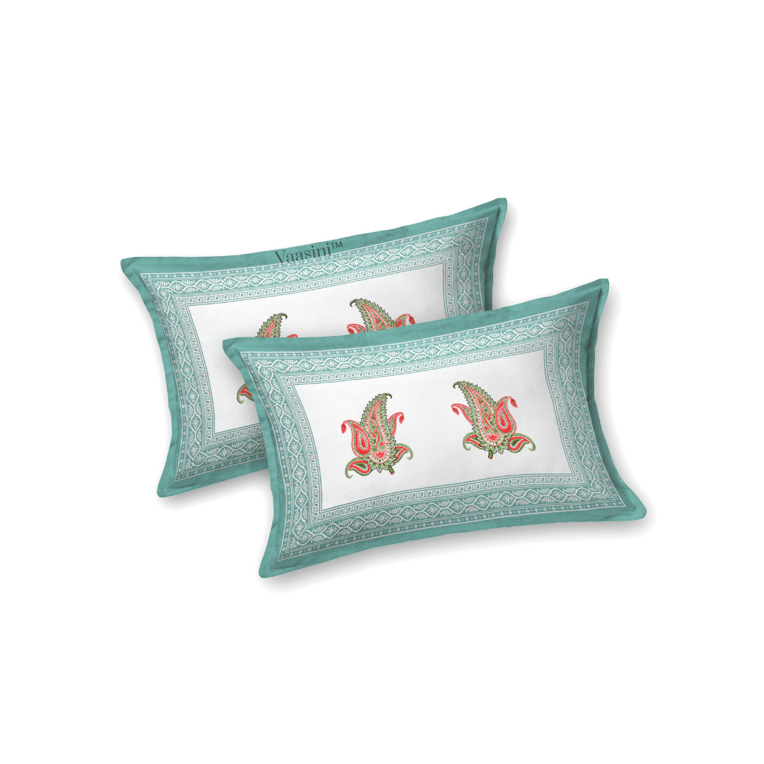 Maya Vine Sea Green Pure Cotton 300 TC King Size Bedsheet