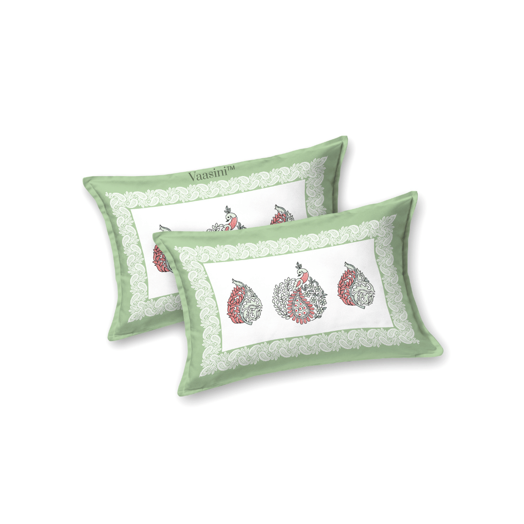 Nirvana Palms Sage Green Pure Cotton 300 TC King Size Bedsheet