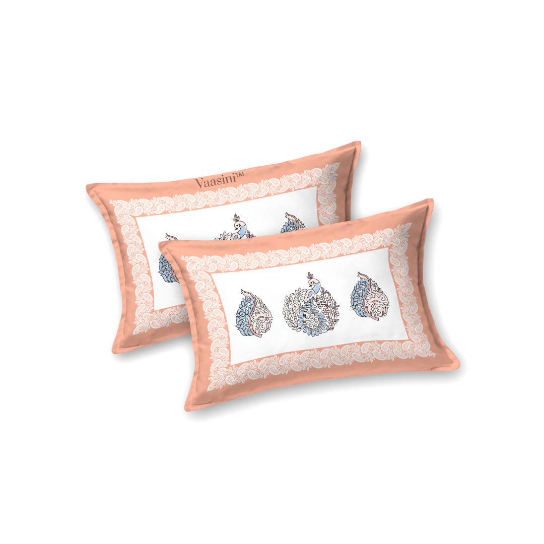 Nirvana Palms Crimson Peach Pure Cotton 300 TC King Size Bedsheet