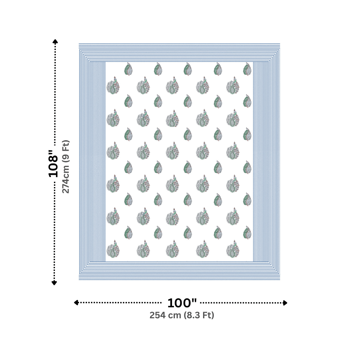 Nirvana Palms Sea Blue Pure Cotton 300 TC King Size Bedsheet