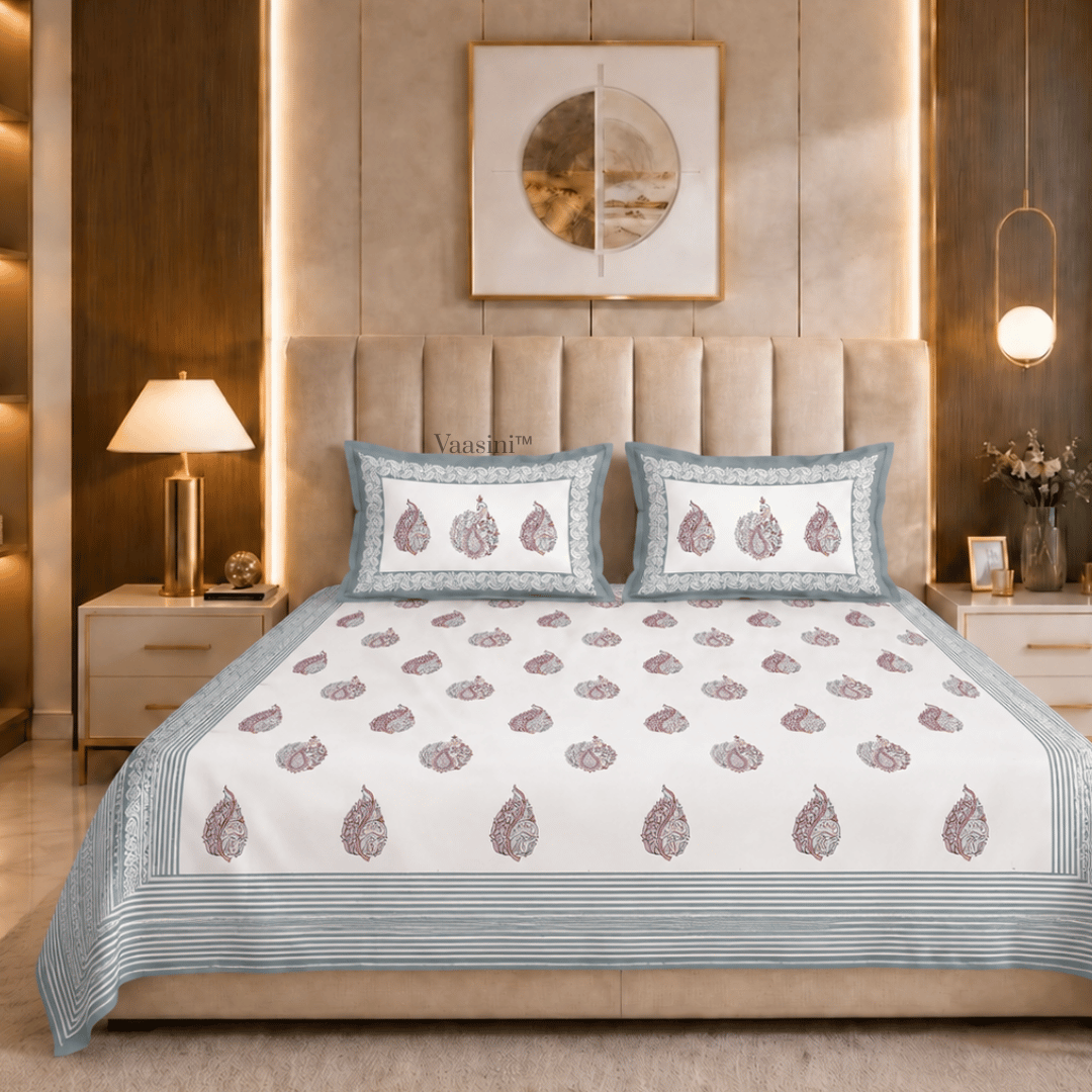 Nirvana Palms Forest Green Pure Cotton 300 TC King Size Bedsheet