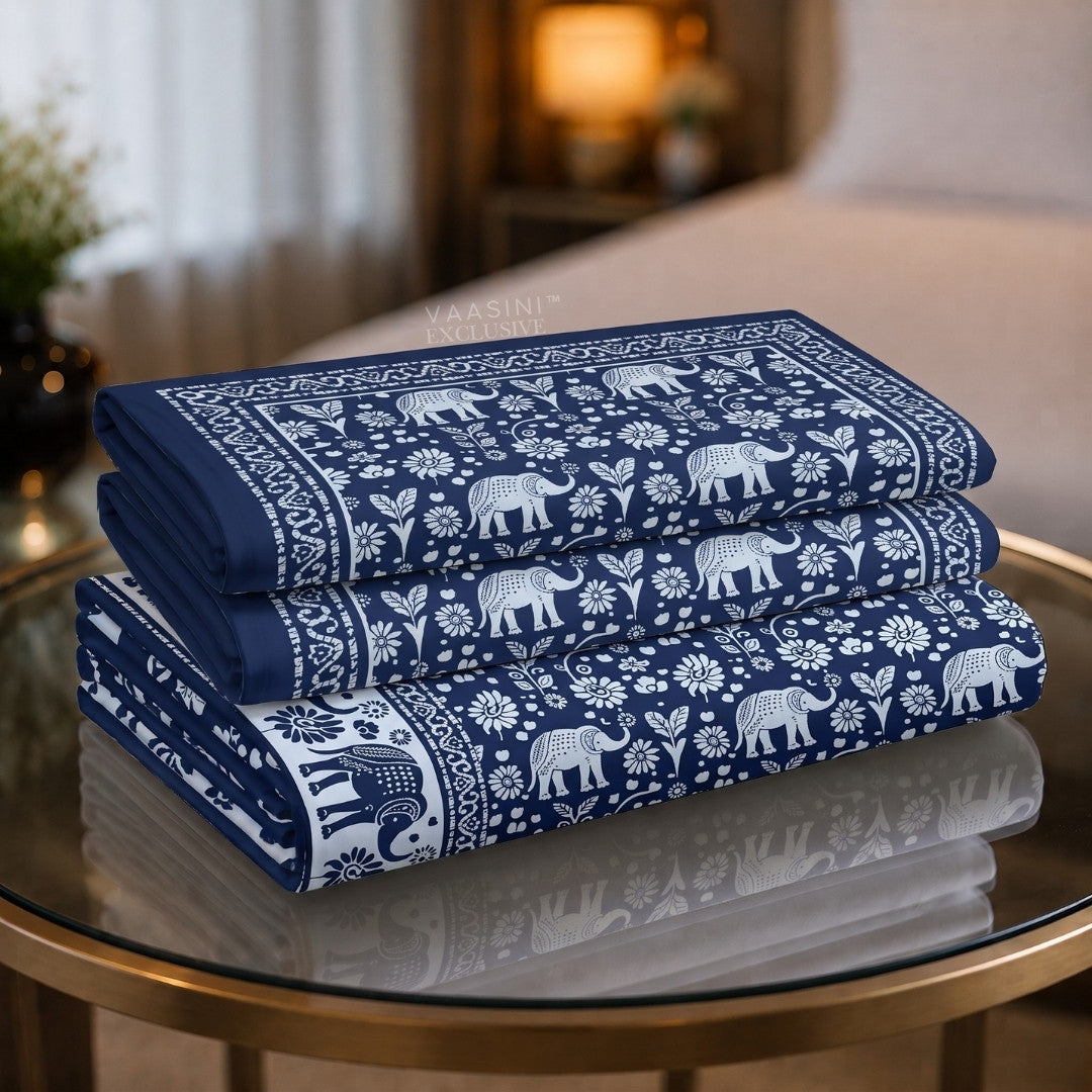 Gajraj Sacred Indigo Block Print King Size Bedsheet