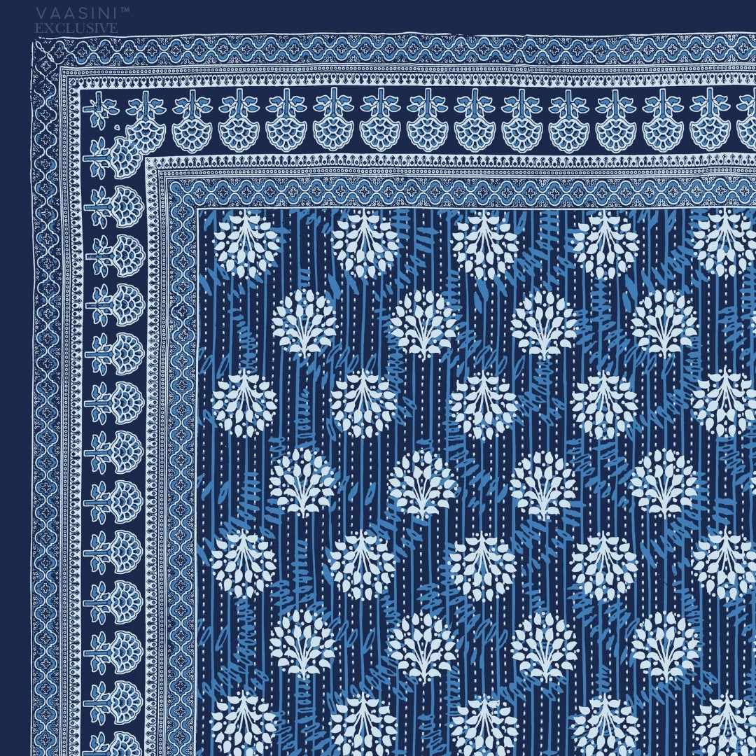 Kalpavriksha Indigo Traditional Block Print King Size Bedsheet