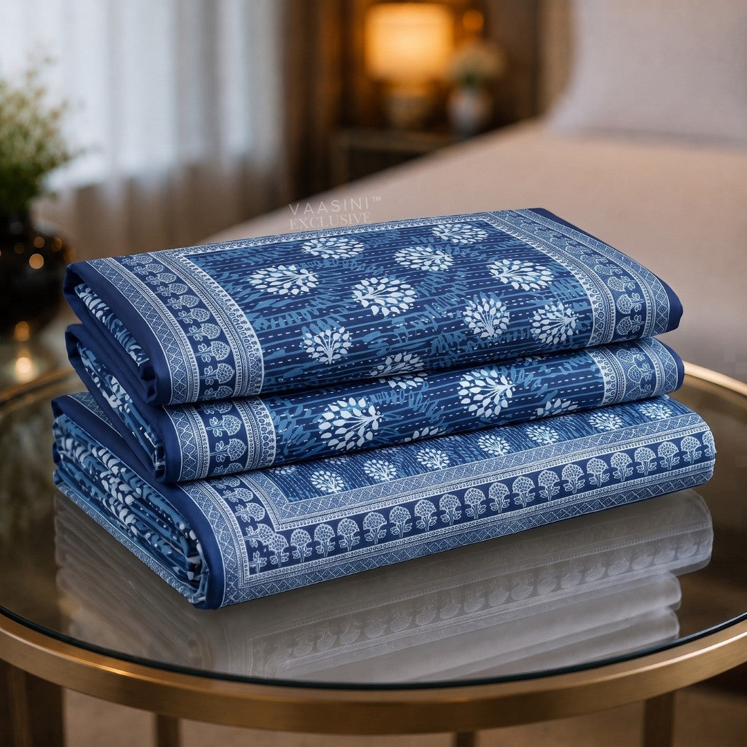 Kalpavriksha Indigo Traditional Block Print King Size Bedsheet