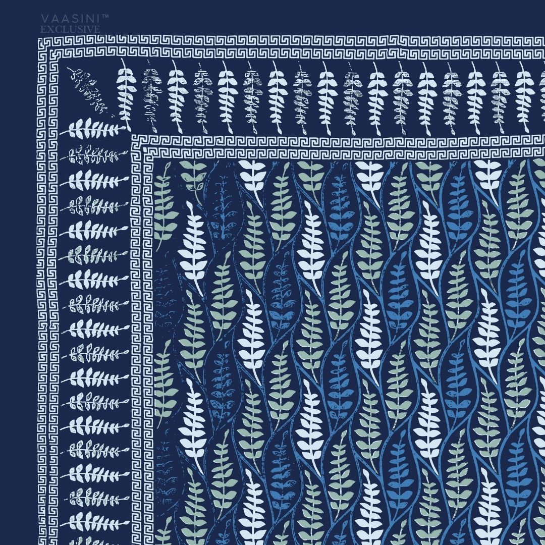 Vrindavan Leaf Lattice Indigo Print King Size Bedsheet