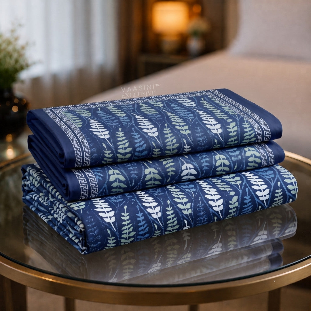 Vrindavan Leaf Lattice Indigo Print King Size Bedsheet