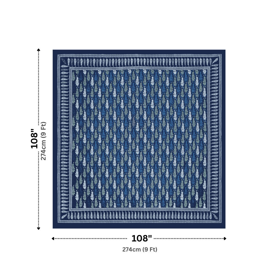 Vrindavan Leaf Lattice Indigo Print King Size Bedsheet