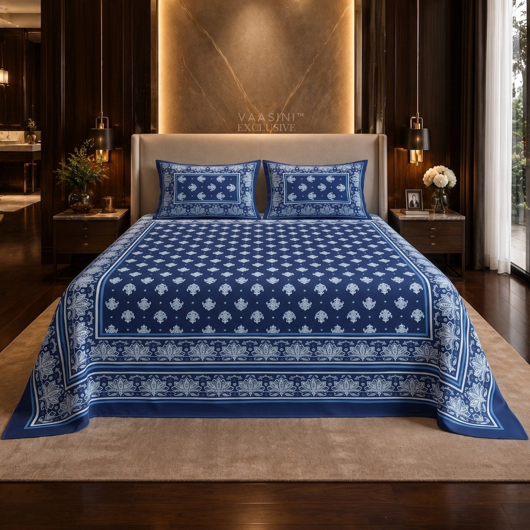 Padma Heritage Indigo Block Print King Size Bedsheet