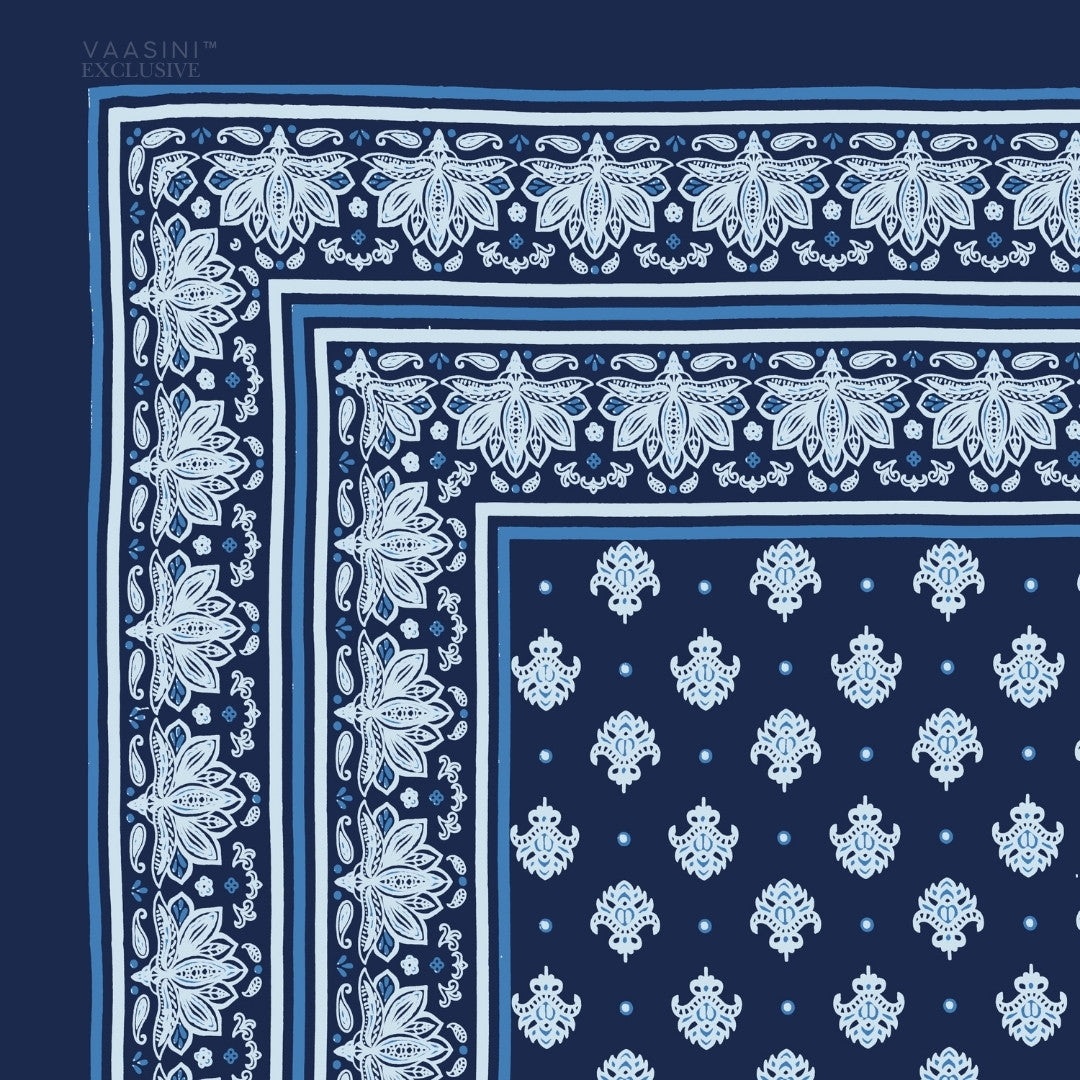 Padma Heritage Indigo Block Print King Size Bedsheet