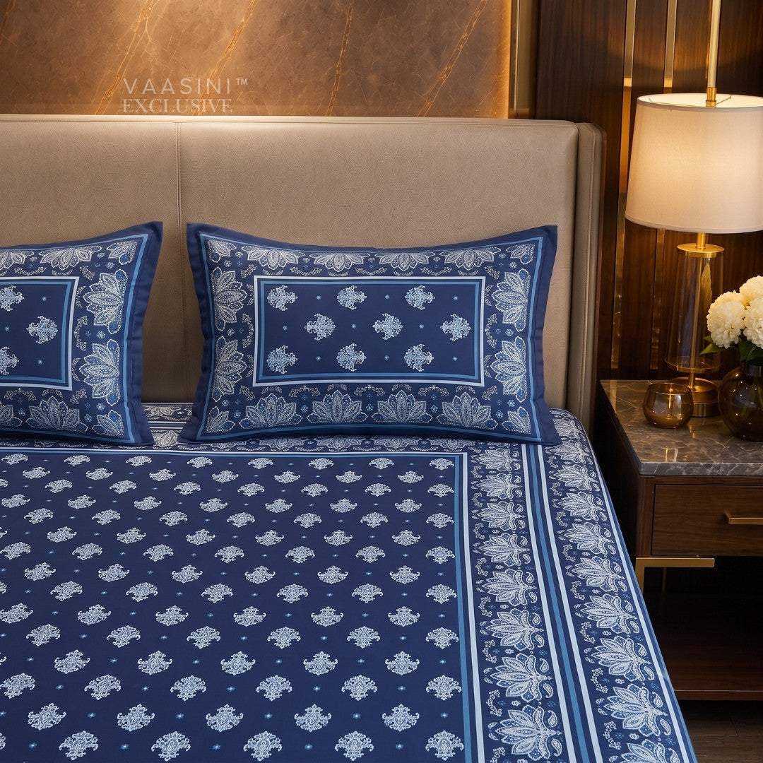 Padma Heritage Indigo Block Print King Size Bedsheet