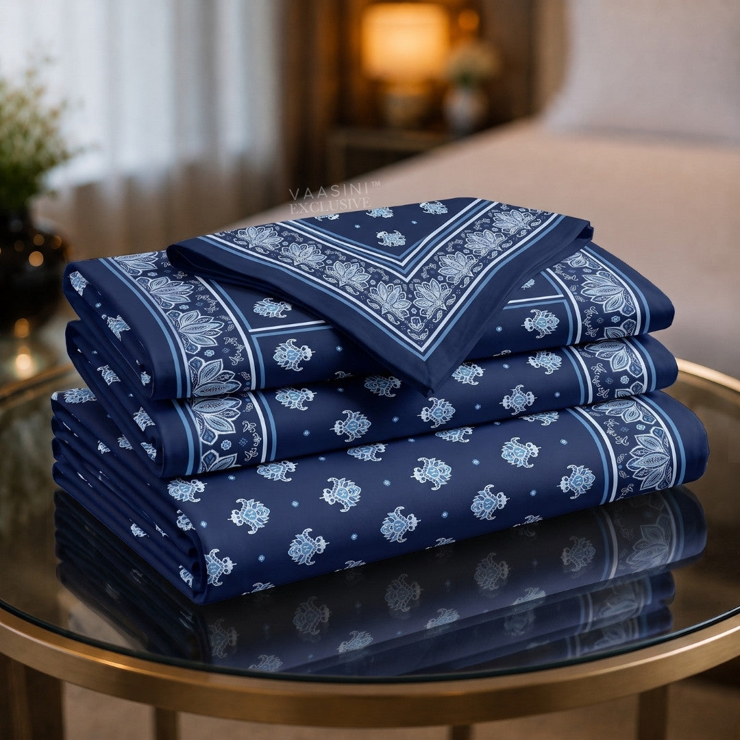 Padma Heritage Indigo Block Print King Size Bedsheet