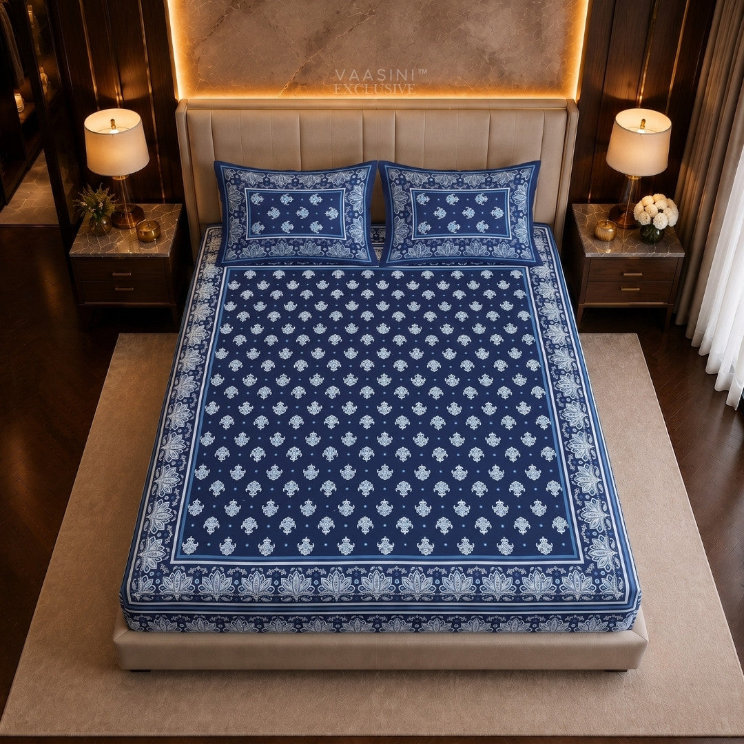 Padma Heritage Indigo Block Print King Size Bedsheet