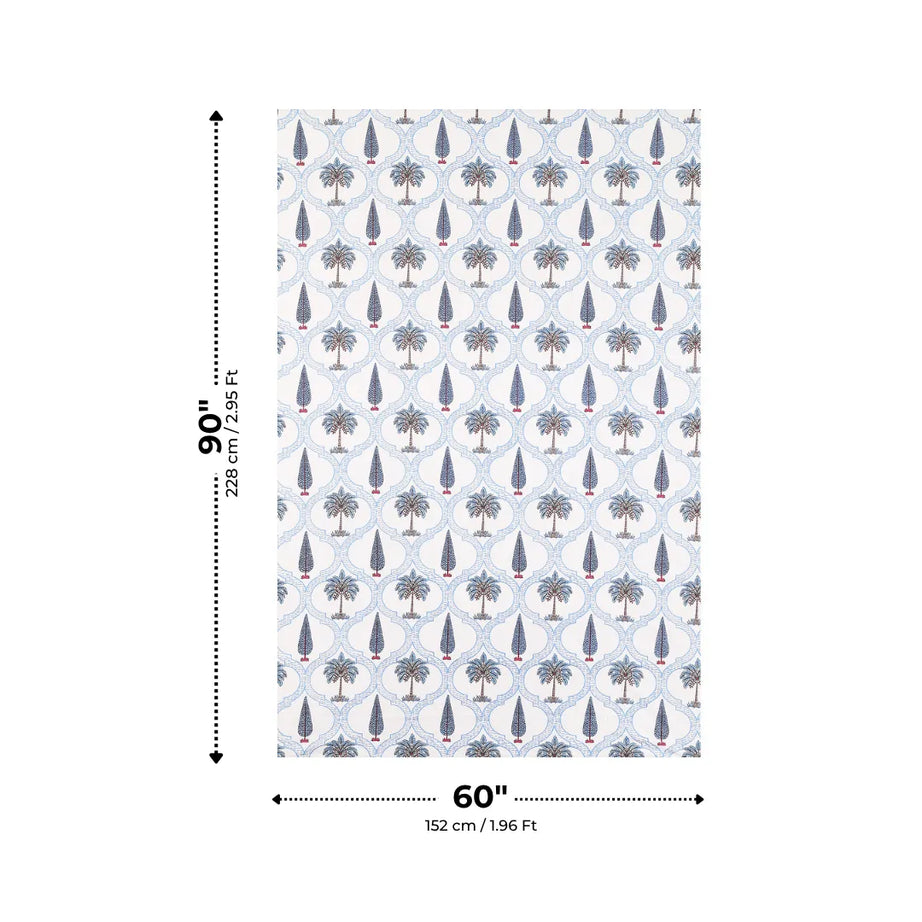 Classic Blue Palm Tree and Cypress Jali Print Single Bedsheet