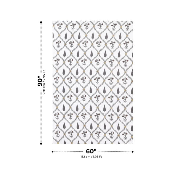 Charcoal Black Floral Vine Jali and Leaf Motif Single Bedsheet
