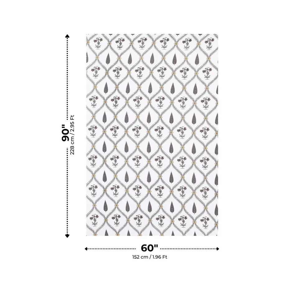 Charcoal Black Floral Vine Jali and Leaf Motif Single Bedsheet