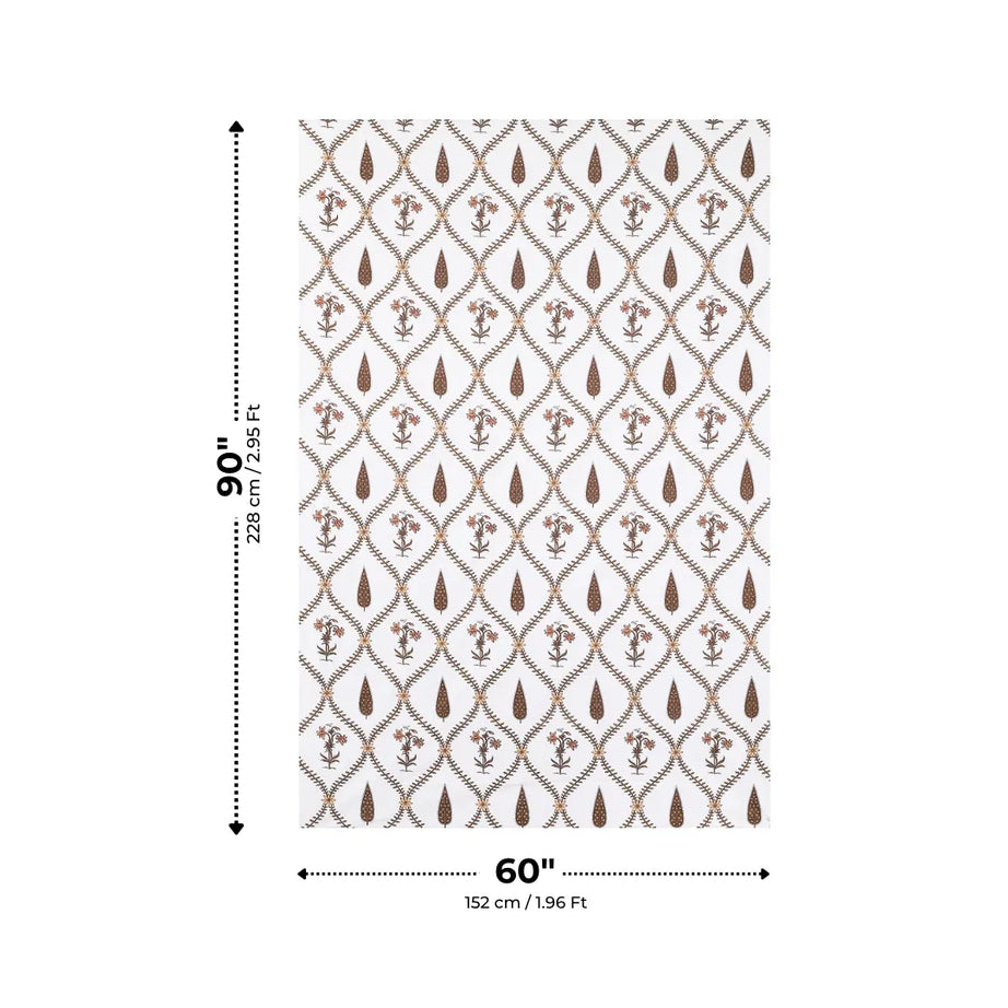 Earthy Terracotta and Brown Vine Net Block Print Single Bedsheet