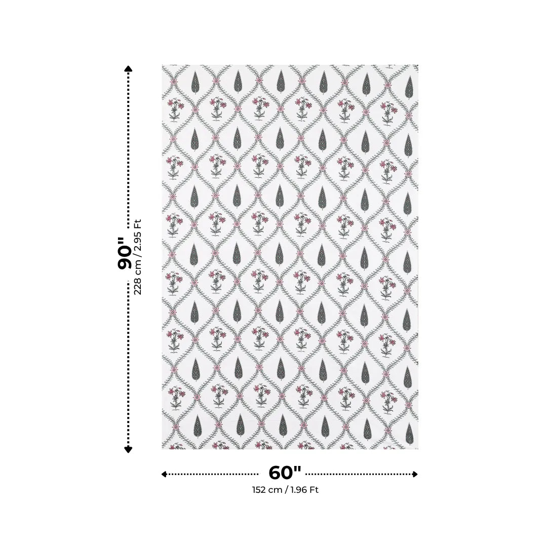 Dusty Pink and Sage Green Diamond Jali Vine Single Bedsheet