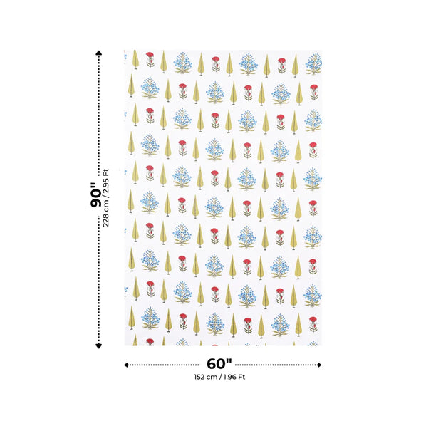 Sky Blue Floral Boota and Mustard Cypress Tree Single Bedsheet