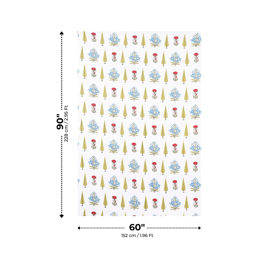 Sky Blue Floral Boota and Mustard Cypress Tree Single Bedsheet