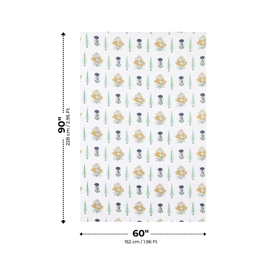 Marigold Yellow Floral Bouquet and Mint Green Cypress Single Bedsheet