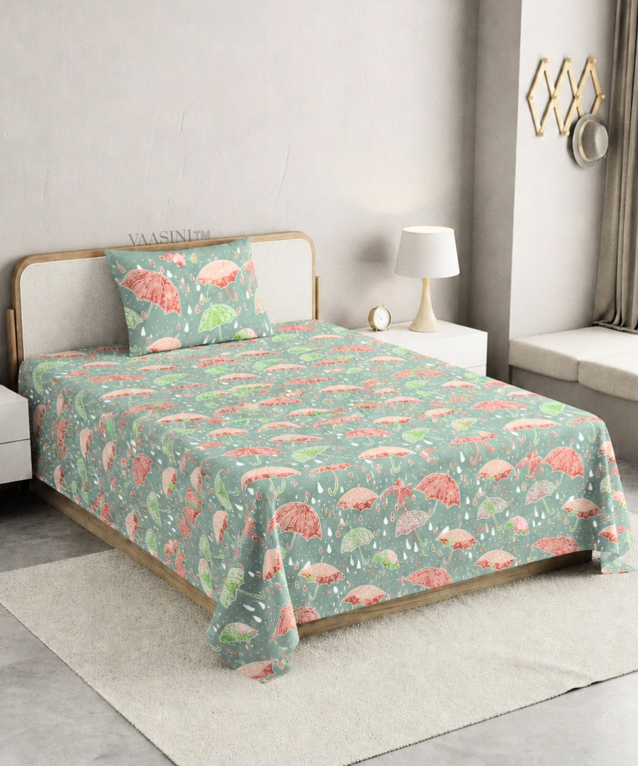 Monsoon Magic Umbrella Mint Green Bedsheet