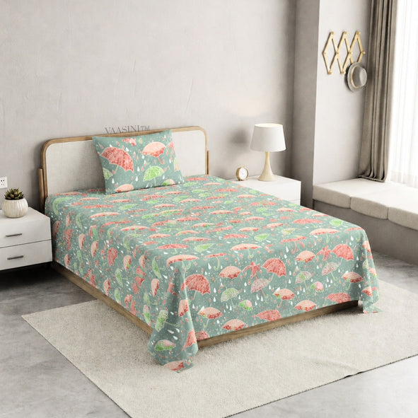 Monsoon Magic Umbrella Mint Green Bedsheet