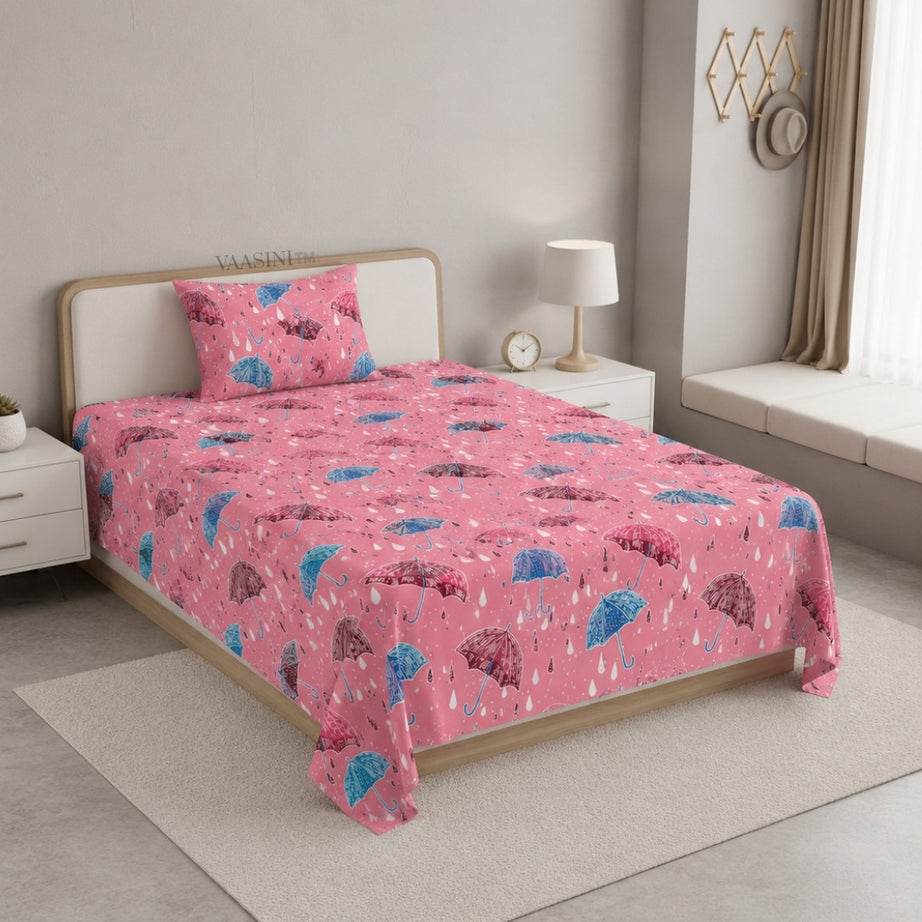 Monsoon Magic Umbrella Candy Pink Bedsheet