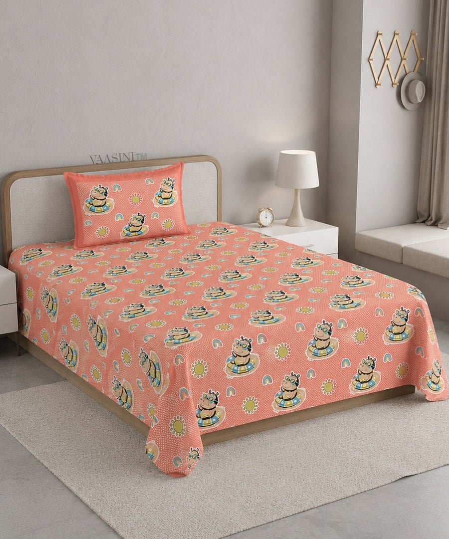 Summer Hippo Tangerine Orange Kids Bedsheet