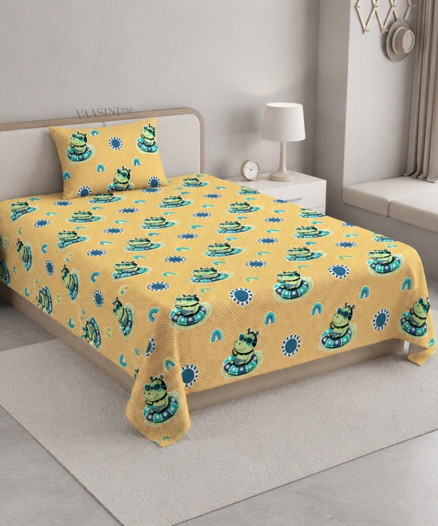 Summer Hippo Mustard Yellow Kids Bedsheet