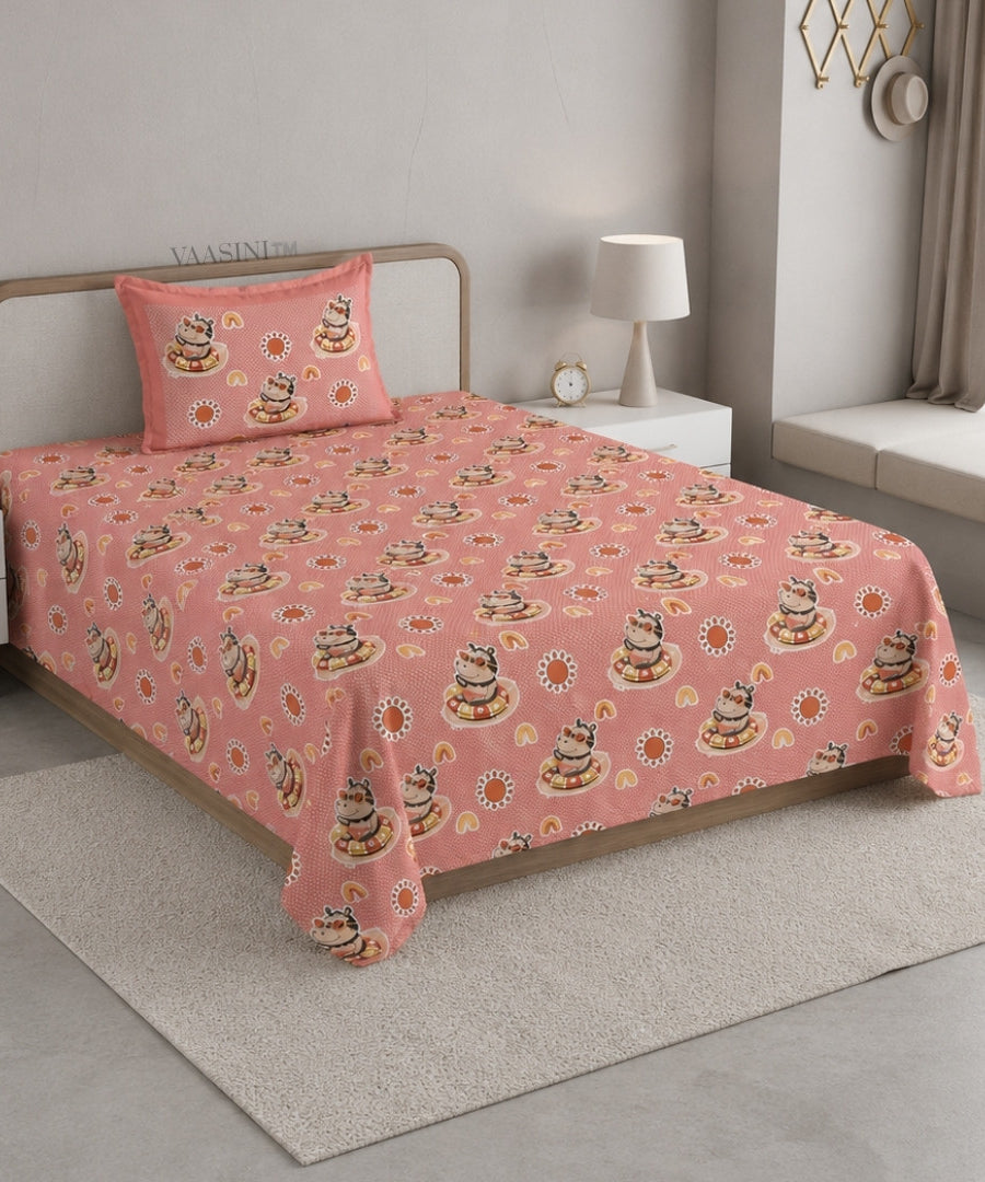 Summer Hippo Bubblegum Pink Kids Bedsheet