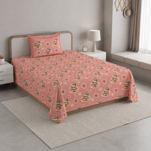 Summer Hippo Bubblegum Pink Kids Bedsheet