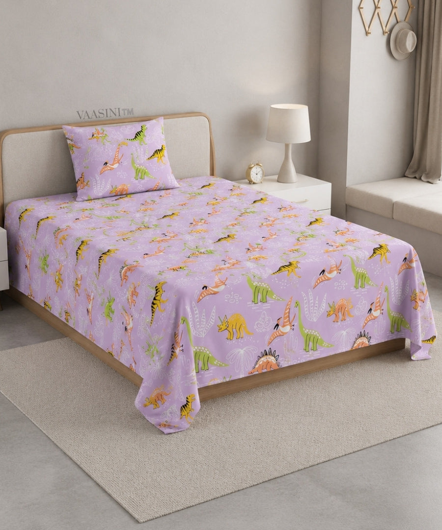 Dino Roar Pastel Lavender Kids Bedsheet