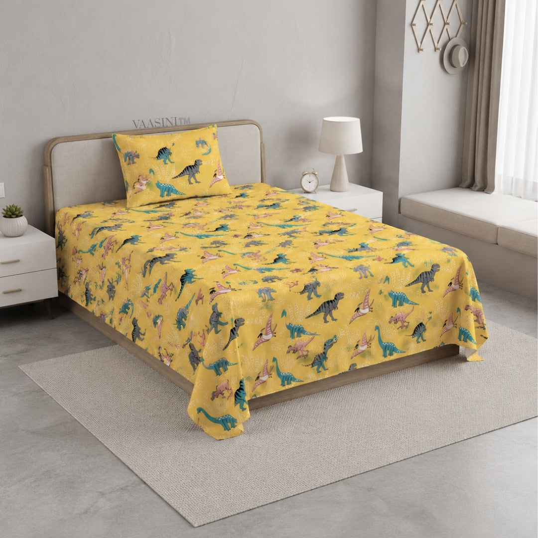 Dino Roar Plush Yellow Kids Bedsheet