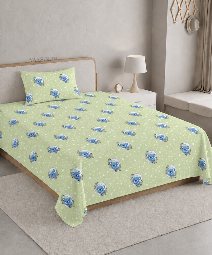 Space Astronaut Creamy Green Kids Bedsheet