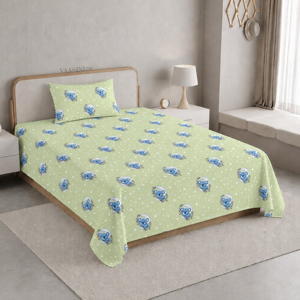 Space Astronaut Creamy Green Kids Bedsheet