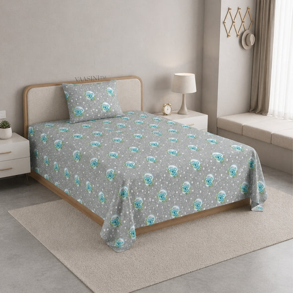 Space Astronaut Pale Grey Kids Bedsheet