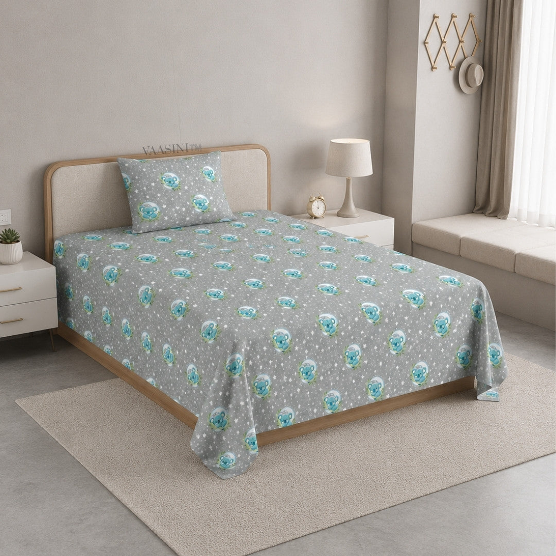 Space Astronaut Pale Grey Kids Bedsheet