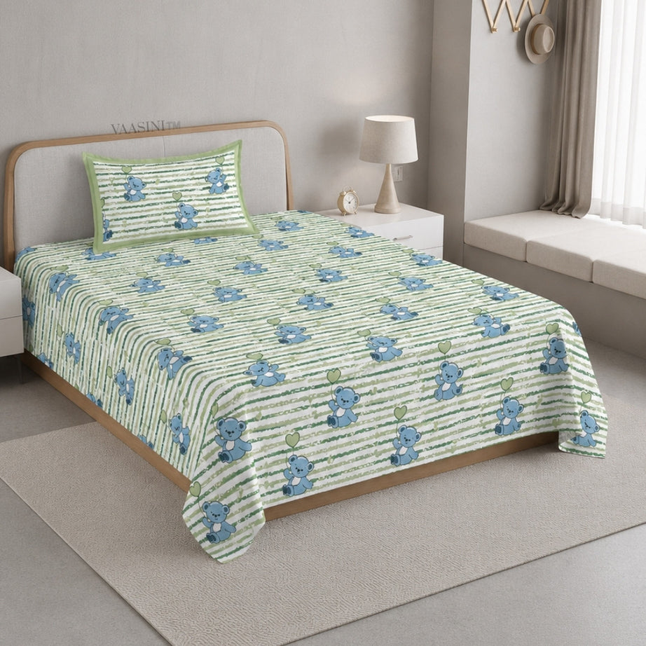 Ditsy Heart Sparkle Sage Green Bedsheet