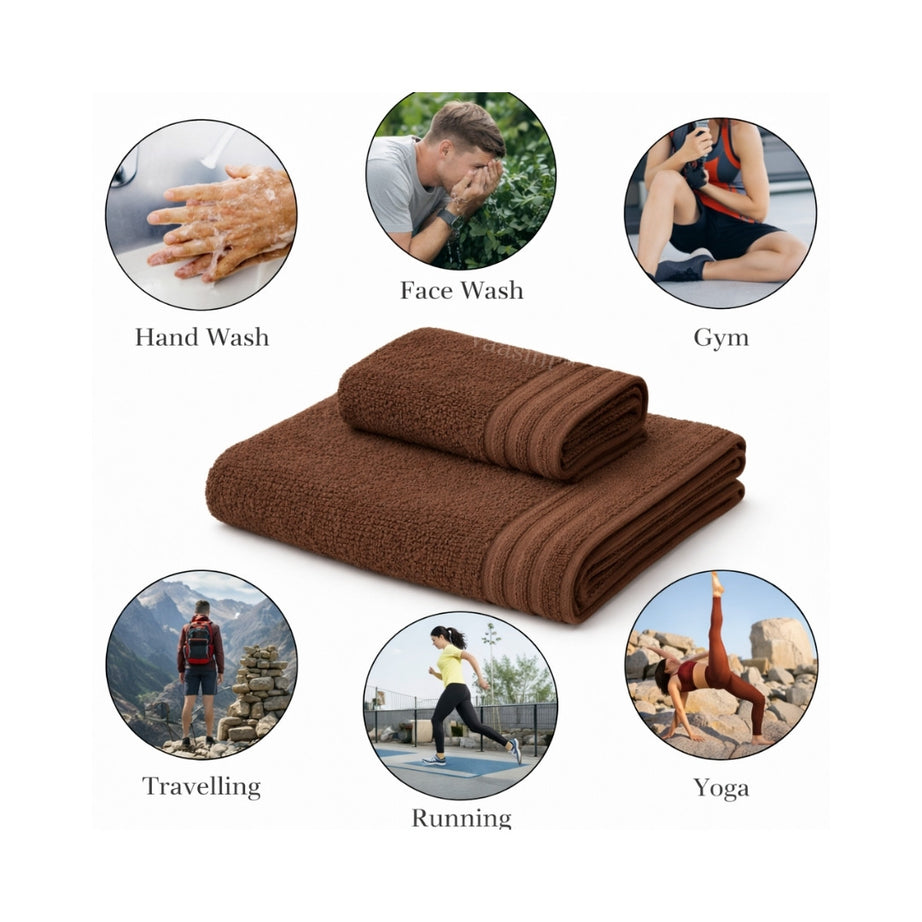 Terry Cotton Ultrasoft & Durable Solid Chocolate Brown 400 GSM Bath & Hand Towel Combo