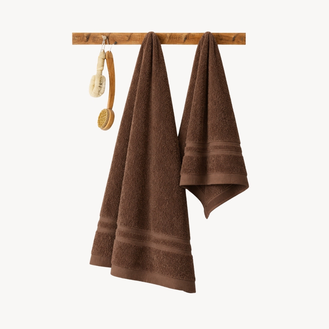 Terry Cotton Ultrasoft & Durable Solid Chocolate Brown 400 GSM Bath & Hand Towel Combo