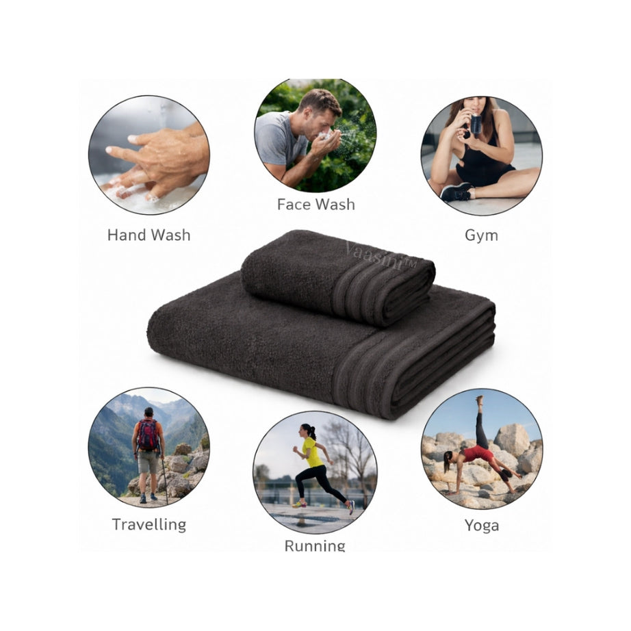 Terry Cotton Ultrasoft & Durable Solid Charcoal Grey 400 GSM Bath & Hand Towel Combo