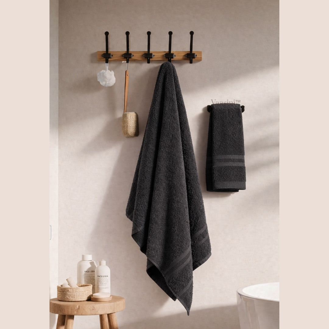 Terry Cotton Ultrasoft & Durable Solid Charcoal Grey 400 GSM Bath & Hand Towel Combo
