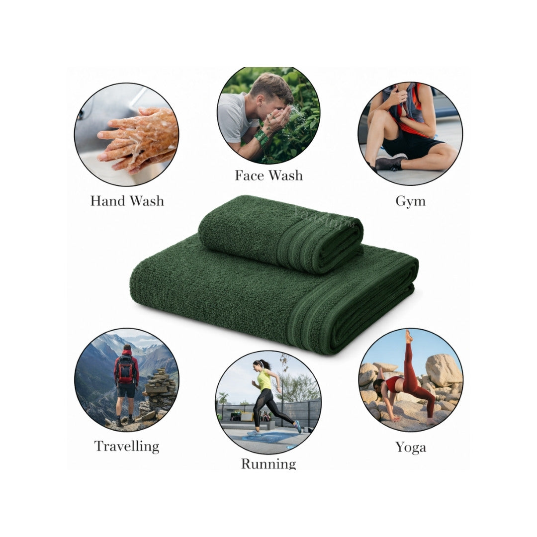 Terry Cotton Ultrasoft & Durable Solid Forest Green 400 GSM Bath & Hand Towel Combo