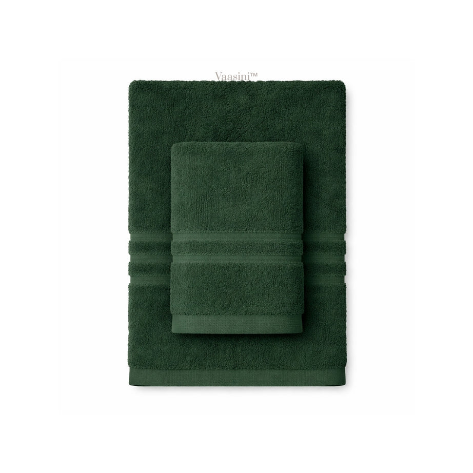 Terry Cotton Ultrasoft & Durable Solid Forest Green 400 GSM Bath & Hand Towel Combo