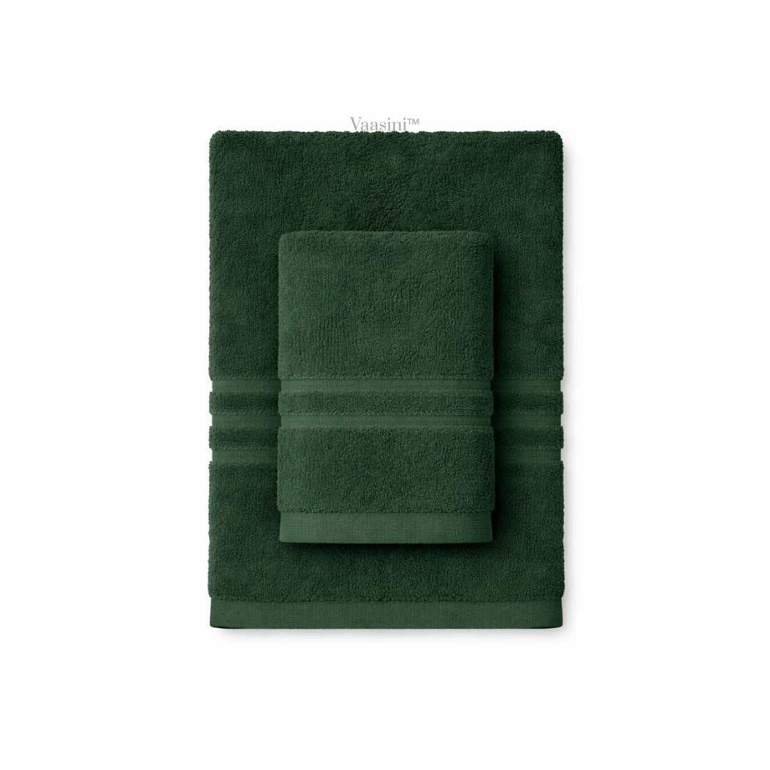 Terry Cotton Ultrasoft & Durable Solid Forest Green 400 GSM Bath & Hand Towel Combo